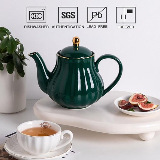 Sweejar Royal Teapot, Ceramic Tea Pot with Removable Stainless Steel Infuser, Blooming & Loose Leaf Teapot - 40 Ounce (Jade)