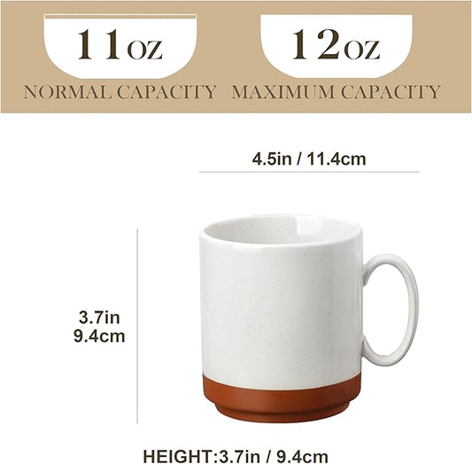 MALACASA 12oz Ceramic Coffee Mugs Set of 4, Stackable Coffee Cups with Straight-Sided Design, Mugs for Coffee, Latte, Tea, Hot Chocolate, Cappuccino and Cocoa, Microwave & Dishwasher Safe, Khaki White