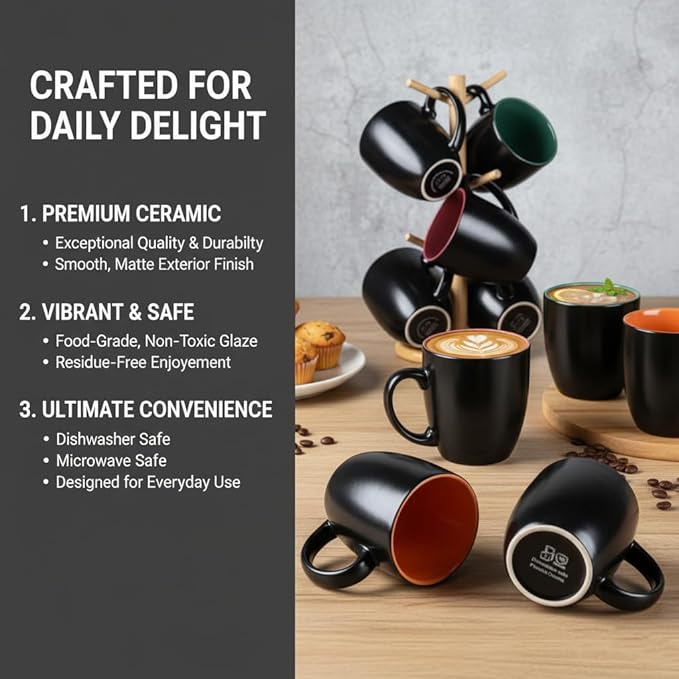 GBhome 16oz Coffee Mugs Set of 6,Ceramic Coffee Mugs for Man, Woman,Restaurant Modern Coffee Mugs Set with handle for Tea/Latte/Cappuccino/Milk/Cocoa. Dishwasher&Microwave Safe,Multi-Color,6 Pack