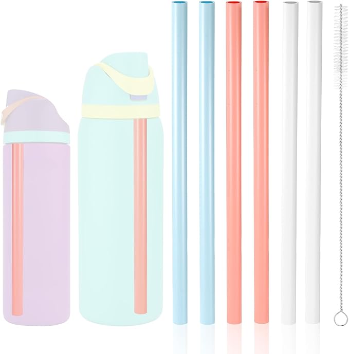 6pcs Replacement Straws for Owala FreeSip 24oz 32oz, Reusable Straws with Cleaning Brush Tumbler Accessories Parts for Owala FreeSip Insulated Stainless Steel Water Bottle (3 Colors)