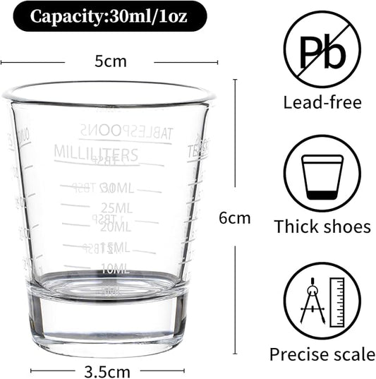 Shot Glasses Measuring cup Espresso Shot Glass Liquid Heavy Wine 2 Pack 26-Incremental Measurement 1oz, 6 Tsp, 2 Tbs, 30ml By BCnmviku (2pack-White)