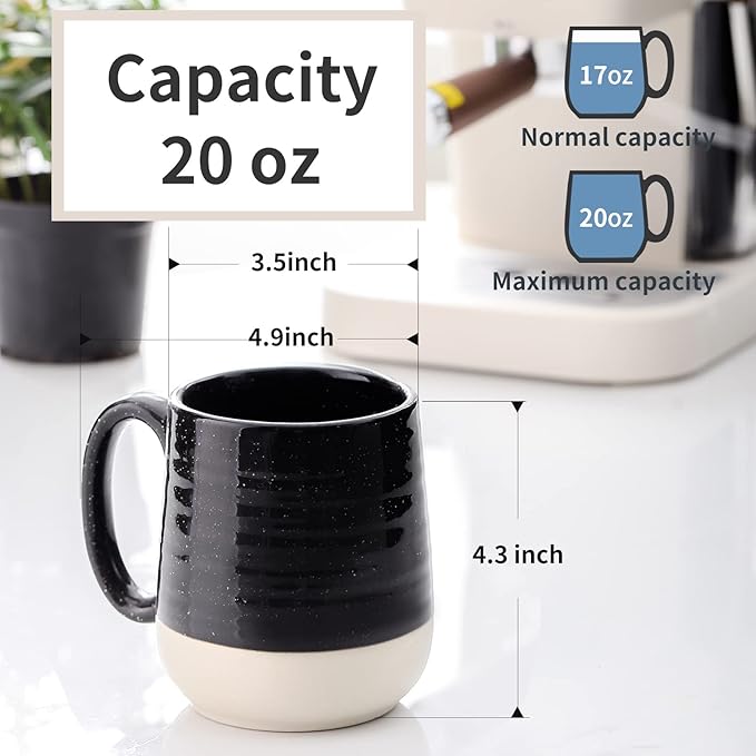 HASENSE Large Coffee Mug, 20 oz Ceramic Coffee Cup with Comfortable Handle for Office and Home, Ideal for Coffee Tea Latte, Dishwasher Microwave Safe, 1 PCS(Black) | Comfortable Handle, for Office and Home