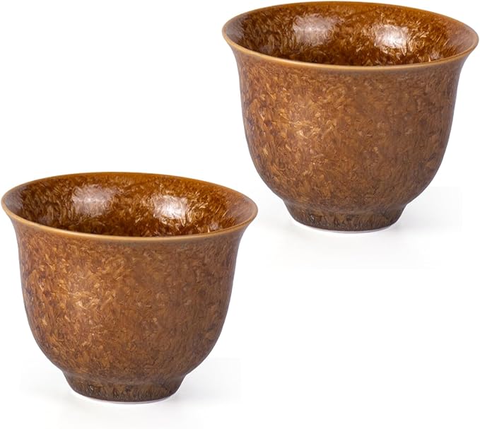 KAMMAK Ceramic Tea & Coffee Cups Set of 2 - Vintage Crystalline Glaze Espresso Mugs, 2.25oz Hand Painted for Afternoon Tea or Coffee, Birthday Gift for Women Men, Magnolia Cup