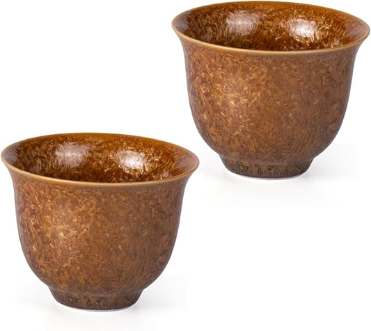 KAMMAK Ceramic Tea & Coffee Cups Set of 2 - Vintage Crystalline Glaze Espresso Mugs, 2.25oz Hand Painted for Afternoon Tea or Coffee, Birthday Gift for Women Men, Magnolia Cup