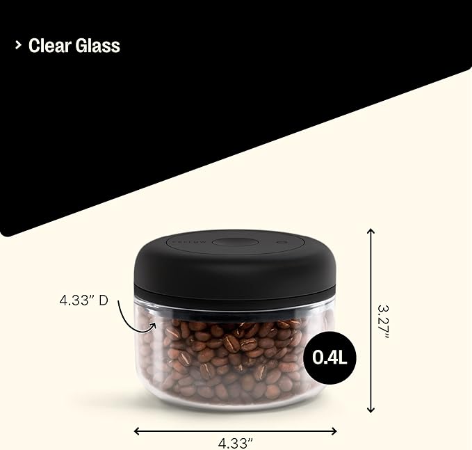 Fellow Atmos Vacuum Coffee Canister & Food Storage Container - 0.4 Liter Canister holds up to 6 oz of Coffee Beans - Airtight Food Storage Containers - Coffee Containers - 0.4 Liter - Clear Glass