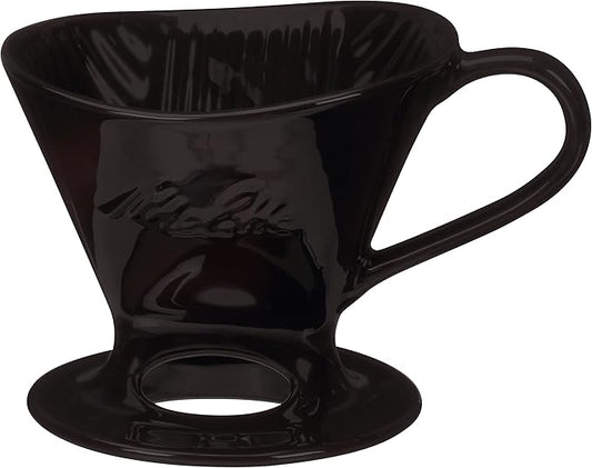 Melitta 1 Cup Porcelain Pour-Over Cone Coffeemaker, Glossy Black