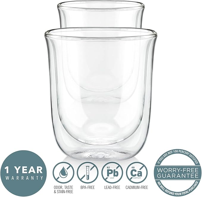 Teabloom Tulip Insulated Glasses for Tea, Espresso and Other Beverages - Double Walled Heatproof Glass Maintains Drinks Hot/Cold, 6 oz (Set of Two)