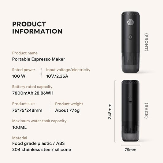 Portable Espresso Machine Mini 19Bar Rechargeable 2-in-1 Multi-Function Electric Coffee Machine One Key Extraction Compatible with NS Capsules and Ground Coffee for Office Home 7800MAH (Red)