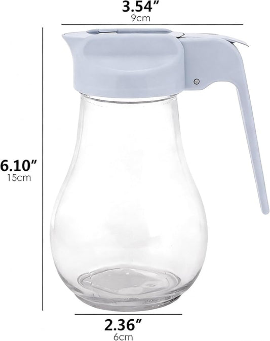 13.5oz Glass Syrup Dispenser with No-Drip Stainless Steel Spout - Honey Jar, Maple Syrup Pourer & Oil Cruet - Pastel Blue Kitchen Container for Pancakes & Waffles