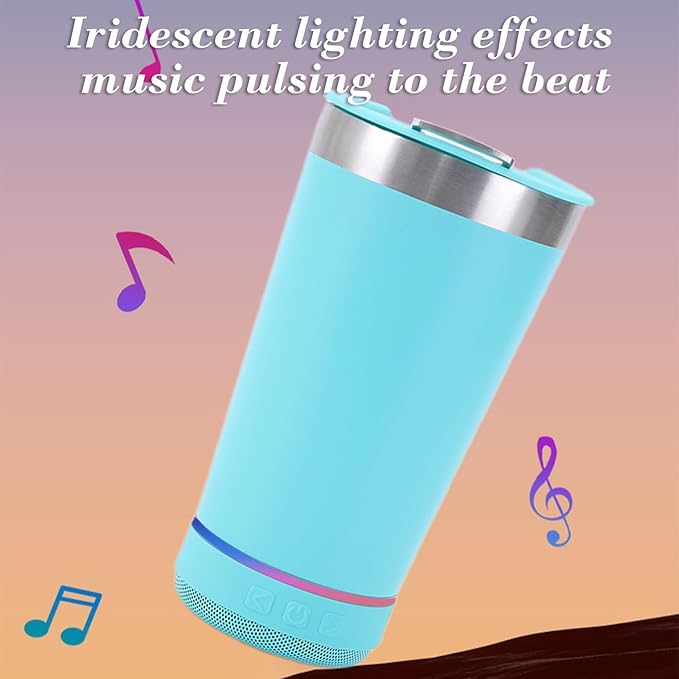 Blue Tumbler with Bluetooth Speaker, Insulated Stainless Steel Travel Cup with Lid,MusicTumbler Cup with Speaker,Stainless Steel Speaker Tumbler for Gym, Office, Travel
