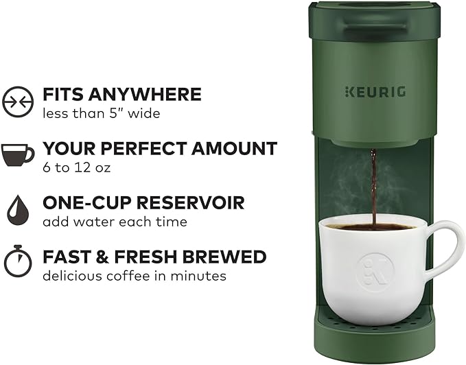 Keurig K-Mini Single Serve K-Cup Pod Coffee Maker, 6 to 12oz Brew size, with Cord Storage, Perfect for Small Spaces, Evergreen