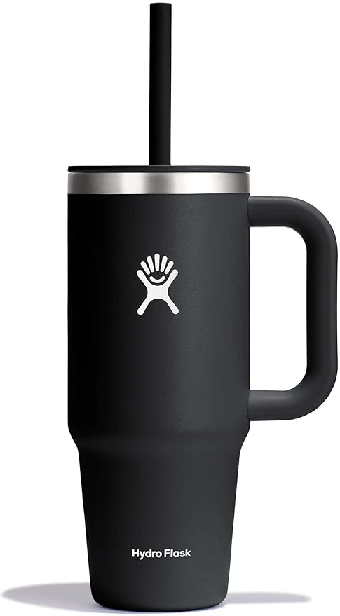 Hydro Flask Travel Tumbler with Handle, Lid and Straw - Insulated Stainless Steel in 24 Oz Black