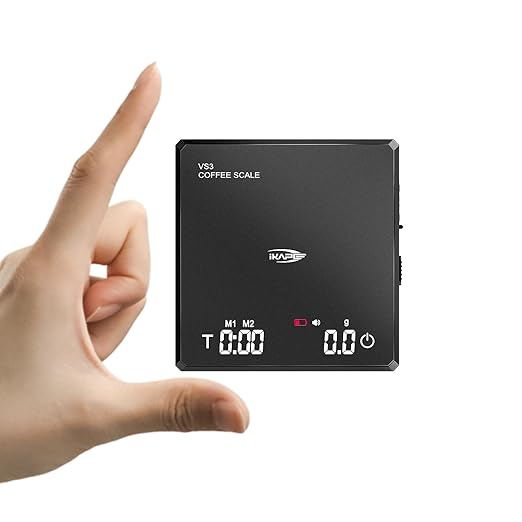 IKAPE Digital Mini Coffee Scale with Timer, 2kg/0.1g High Precision Rechargeable Drip Espresso Scale with Tare Function, LED Display(Black)