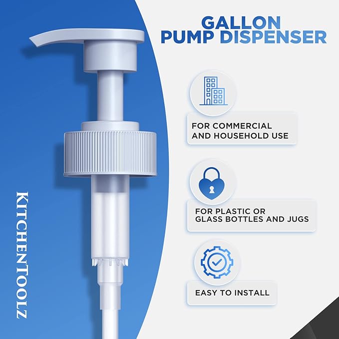 Gallon Pump Dispenser for Glass Jugs or Plastic Bottles - Compatible with Listerine Pump 1-1.5L Bottle Heavy-Duty Commercial Grade for Syrup, Soap, Condiments, Detergent - Pack of 6 White Pumps