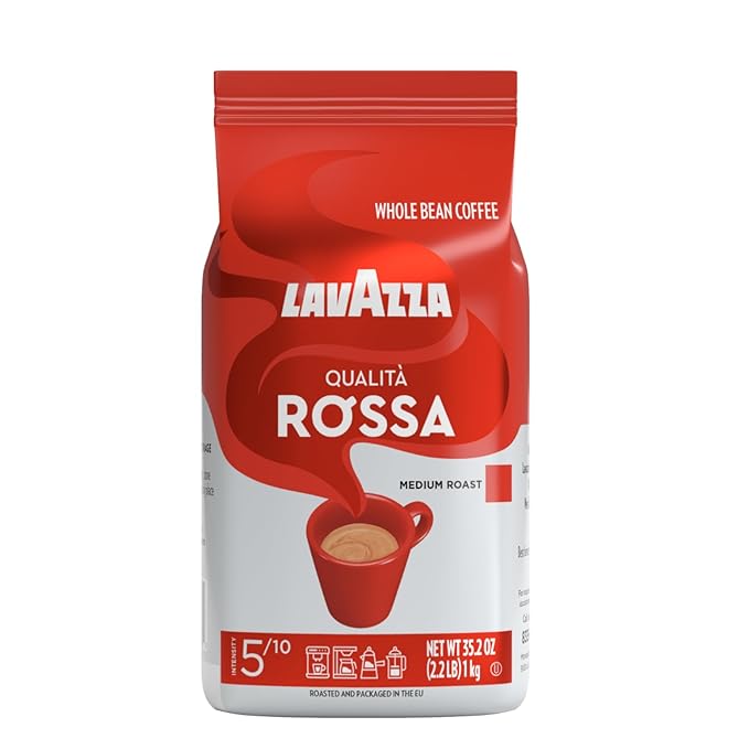 Lavazza Qualità Rossa Whole Bean Coffee, Medium Roast, Arabica and Robusta Blend, 2.2 lb Bag (Pack of 1)
