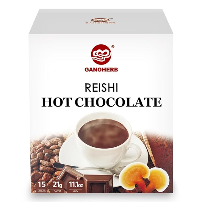Mushroom Hot Chocolate Mix with Reishi, Mushroom Coffee Alternative Hot Cacao Powder for Energy, Mood and Immune System, Vegan Mushroom Supplement, 15 Servings, 11.1 Ounce