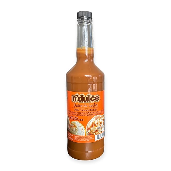 N’DULCE Dulce De Leche Syrup, Caramel Syrup for Coffee, Caramel sauce, Light Texture and Rich Flavor, Gluten-free, Nut-free, Pourable Syrup for Beverages, Desserts & Pastries - 1.15 Lt