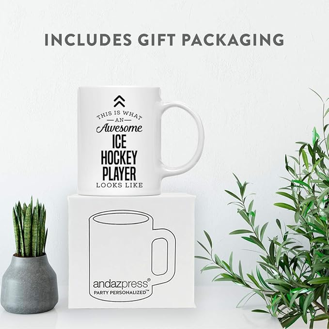 Andaz Press 11oz. Ceramic Coffee Tea Mug Thank You Gift, This is What an Awesome Ice Hockey Player Looks Like, 1-Pack, Birthday Christmas Gift Ideas Coworker Him Her, Includes Gift Box