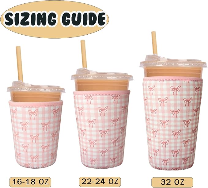 Reusable Insulated Neoprene Iced Coffee Cup Sleeve, Durable Drink Sleeve for Cold Beverages, Beverage Holder for Iced Coffee, Lovely Bows
