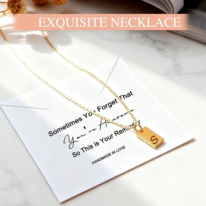 Monogrammed Christmas Gifts for Women, 11 oz Initial Ceramic Coffee Tea Mug with Necklace, Unique Birthday Gift for Her Wife Teacher Friend Mom, S