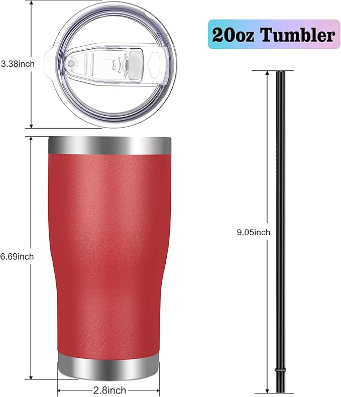 VEGOND 20oz Tumbler Stainless Steel Tumbler Cup with Lid And Straw Vacuum Insulated Double Wall Travel Coffee Mug(Brick Red 6 Pack)
