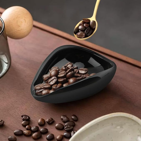 Ceramic Coffee Bean Dosing Cup & Spray Bottle & Spoon Set - Wood Espresso Accessories Kit with Static Reduction Spray, Measuring Tray for Coffee/Tea ﻿(COLOR:Black)