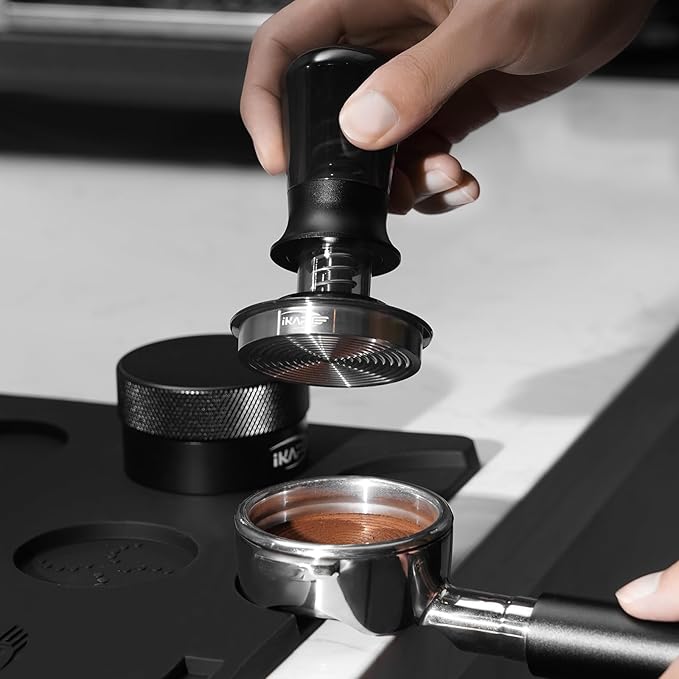 IKAPE 58.35mm Semi-Transparent Espresso Coffee Tamper, Premium Barista Coffee Tamper with Calibrated Spring Loaded, Threaded Stainless Steel Base Tamper for Espresso Machine(New Upgrade)
