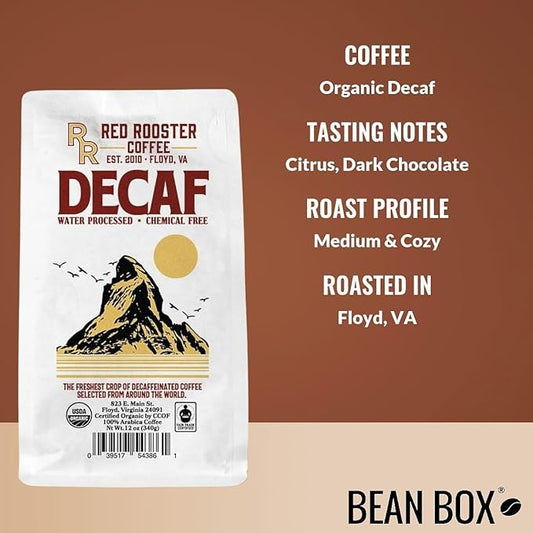 Organic Decaf - Roasted by Red Rooster Coffee - Whole Bean Coffee - 5 Pound Bag