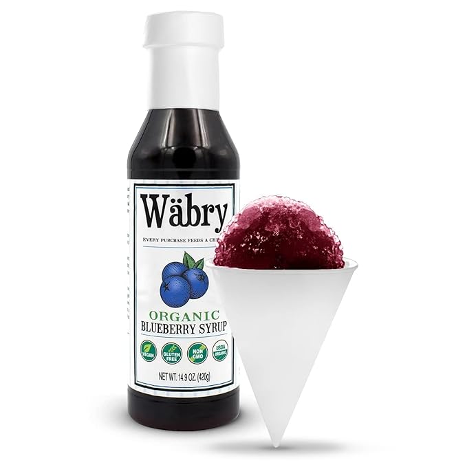 Wäbry Blueberry Syrup – 14.9oz (420g), Natural Fruit Flavor Organic Snow Cone Syrup for Drizzling on Shaved Ice, Waffles, Ice Cream & Lattes, Non-GMO, Dye-Free Vegan Syrups, 12 Servings Per Bottle