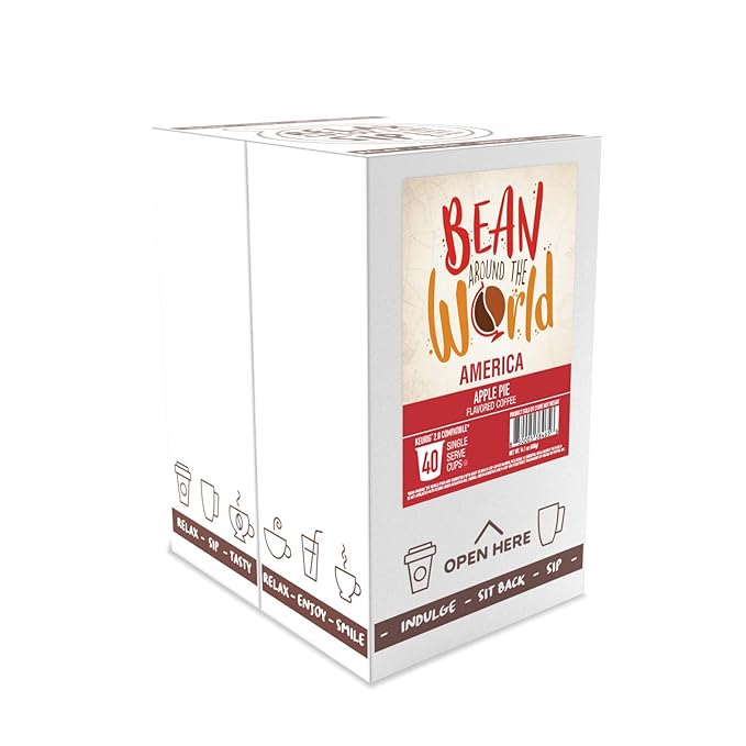 Bean Around The World Flavored Coffee Compatible With 2.0 Keurig K Cup Brewers, Apple Pie, 40 Count (Pack of 1)
