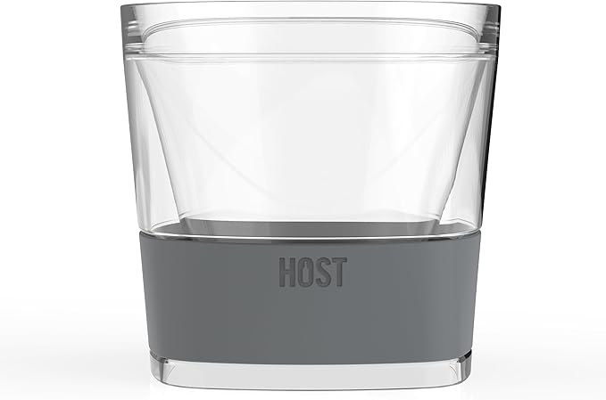 Host Whiskey Freeze Glasses, Double Old Fashioned Glasses, Chill Without Dilution for Brandy, Vodka, Gin, Rum, and Cold Brew Cocktails, Bourbon Gifts for Men, Home Bar, 9 oz, Set of 2, Grey