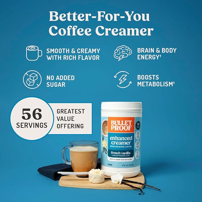 Bulletproof French Vanilla Creamer, 29.6 Ounces, Keto Coffee Creamer with MCT Oil and Grass-Fed Butter, Value Offering, Packaging May Vary