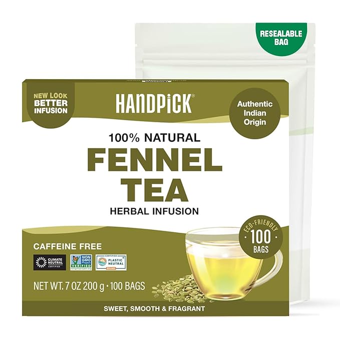 HANDPICK Fennel Seed Tea Bags (100 Count), Authentic Indian Origin with Natural Aroma & Sweetness | 100% Pure, Non GMO & Caffeine Free