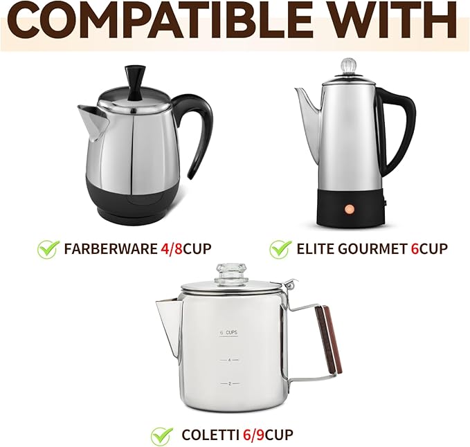 Coffee Filters Compatible with Farberware Coffee Percolator, 150 Pcs Perforated Unbleached Filter Paper for Farberware 4Cup, Coletti 6Cup, Elite Gourmet 6 Cup