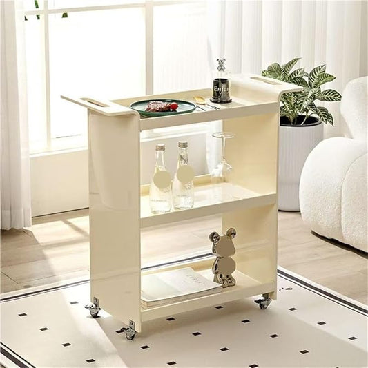 3-Tier Bar Cart Rolling Serving Cart with Handle, Mobile Kitchen Storage Trolley Organizer with Lockable Casters, Commercial Grade Tiered Shelf for Home, Kitchen, Cafe(White)