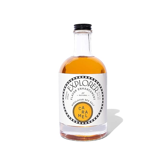 Explorer Caramel Coffee Syrup Flavor, All Natural Gluten Free Flavoring, with Himalayan Sea Salt for Drinks, Lattes, Cocktails & Shakes, 12.7 fl oz