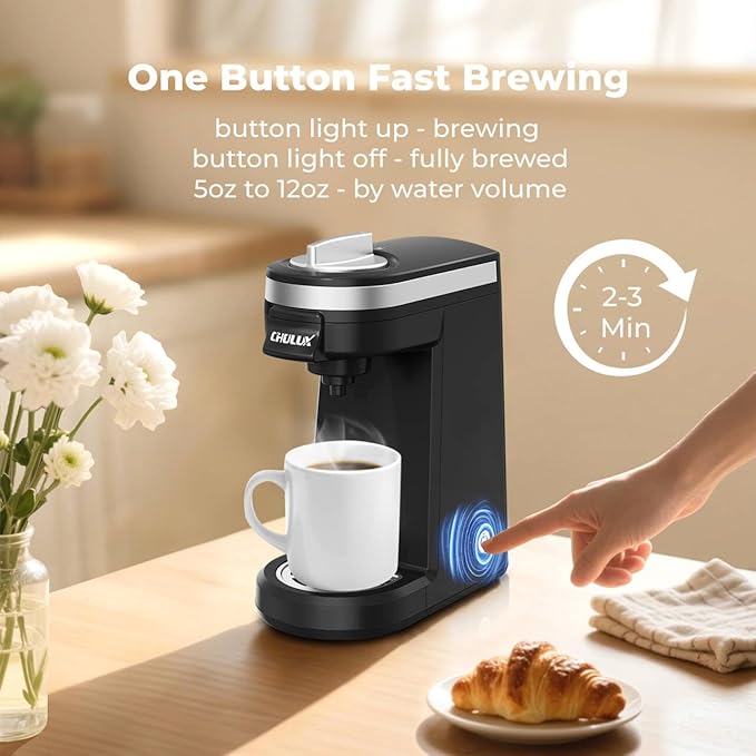 CHULUX Single Serve Coffee Maker for K Capsule, Mini Single One Cup Coffee Machine, Perfect for Small Space, Black