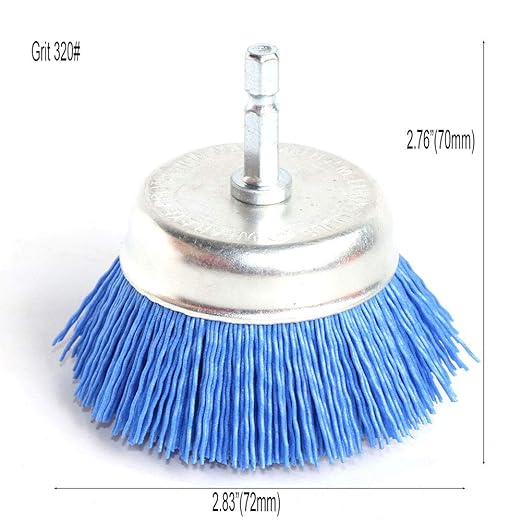 FPPO 3Pcs 3 Inch Assorted Cup Brushes Abrasive Wire Nylon Cup Brush for Drill,Grit 80 120 320 with 1/4" Shank,Rotary Brushes for Machines