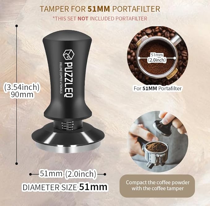 51mm Espresso Accessories Kit, Spring Loaded Calibrated Tamper,mat，WDT Tool，Dosing Funnel，Puck Screen kit，Basket Removal Tool ，Cleaning ClothSet， Fits Espresso Coffee Machines and 51 mm Portafilters