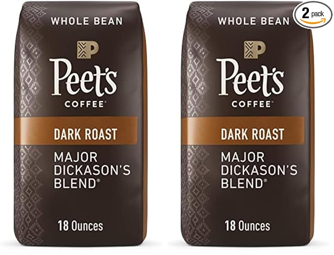 Peet's Coffee, Dark Roast Whole Bean Coffee - Major Dickason's Blend 36 Ounces (2 Bags of 18 Ounces)