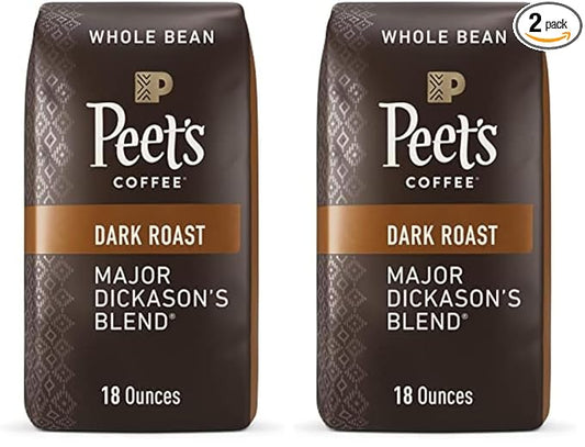 Peet's Coffee, Dark Roast Whole Bean Coffee - Major Dickason's Blend 36 Ounces (2 Bags of 18 Ounces)
