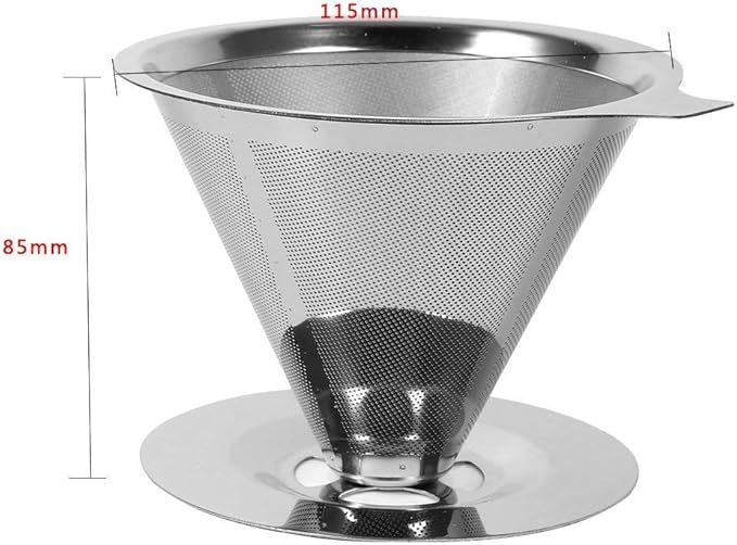 Pour Over Coffee Dripper, Cone Paperless Stainless Steel Coffee Filter with Non Slip Cup Stand Double Layer Reusable Mesh Coffee Maker for Home Office Traveling Camping