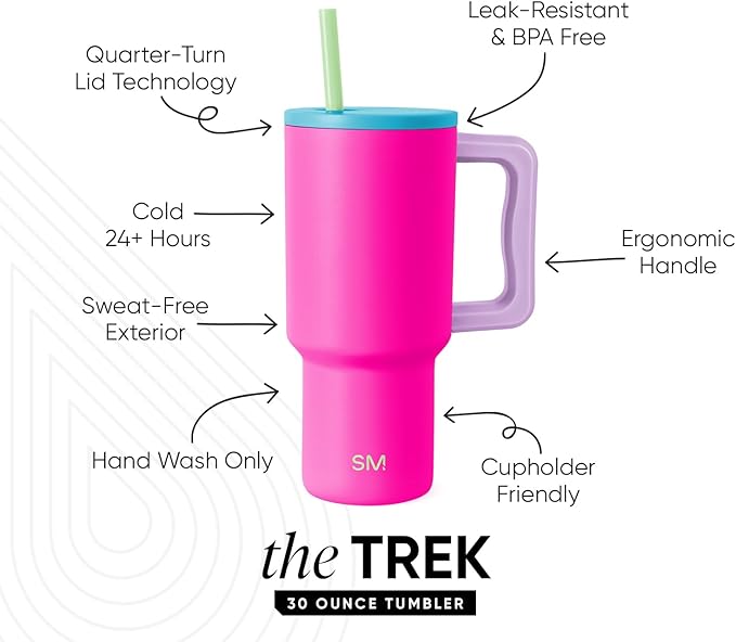 Simple Modern 30 oz Trek Tumbler with Handle and Straw Lid | Cup Holder Friendly Insulated Stainless Steel Travel Mug | 80s Mix