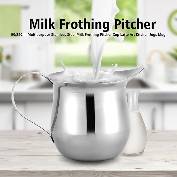 Joyzan Stainless Steel Bell Creamer, Espresso Shot Frothing Pitcher Cup Handle 3oz Serving Cream Pouring Spout Jug Coffee Latte Tea Milk Jam Maple Syrup Sauce Salad Dressing Restaurant Kitchen Art