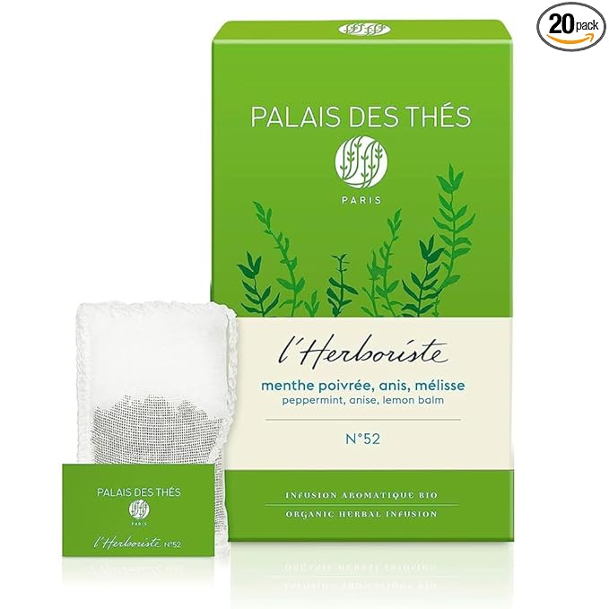 Palais des Thés Caffeine-Free Tea - L'Herboriste N°52 Organic Digestion Herbal Blend with Anise, Peppermint & Lemon Balm - Premium Tea Bags, Serves 20 Cups