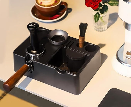 MEION Espresso Tamping Station, Detachable Espresso Knock Box and Tamp Station, 10 in 1 Espresso Organizer Fits 51, 54, 58MM Espresso Tamper, Portafilter, Distributor Puck Screen Espresso Accessories