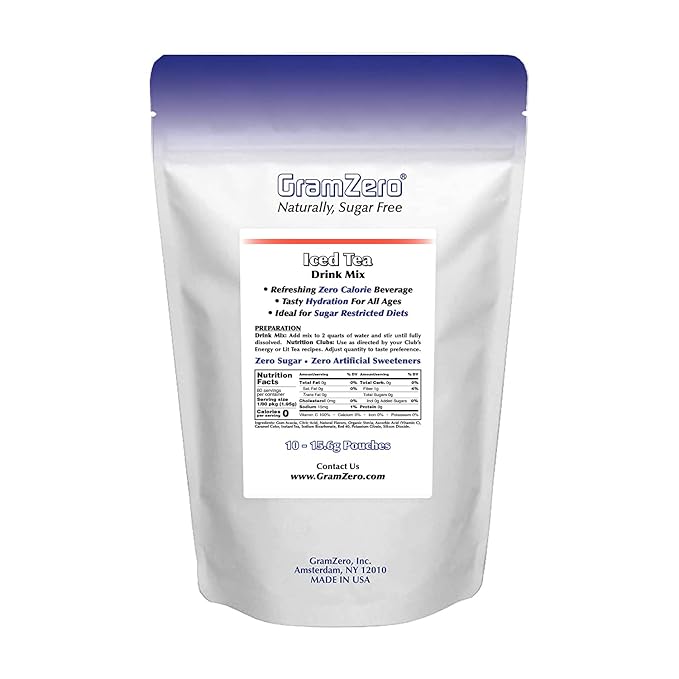 GramZero Iced Tea, Sugar Free Drink Mix, Pitcher Pack, Great For Nutrition Club Loaded Tea, Zero Calorie, Stevia Sweetened