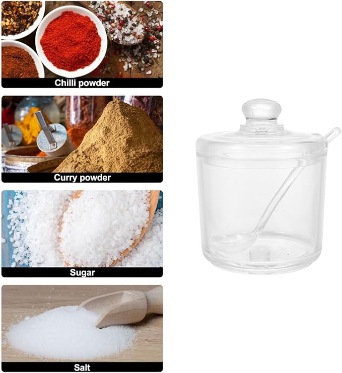 PRETYZOOM Acrylic Clear Sugar Bowl with Lid and Spoon, 330ml Sugar Storage Jar, Coffee Bar Accessories