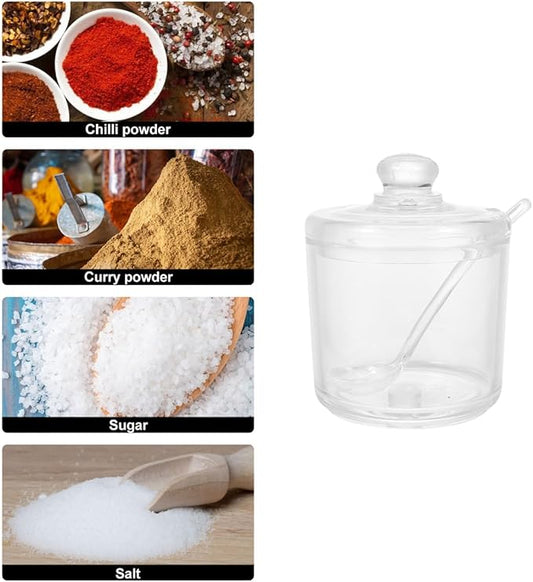 PRETYZOOM Acrylic Clear Sugar Bowl with Lid and Spoon, 330ml Sugar Storage Jar, Coffee Bar Accessories