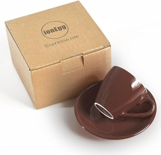 ionEgg Porcelain Espresso Cup with Saucer, Espresso shot Cup, 80ml/2.7Oz, Brown